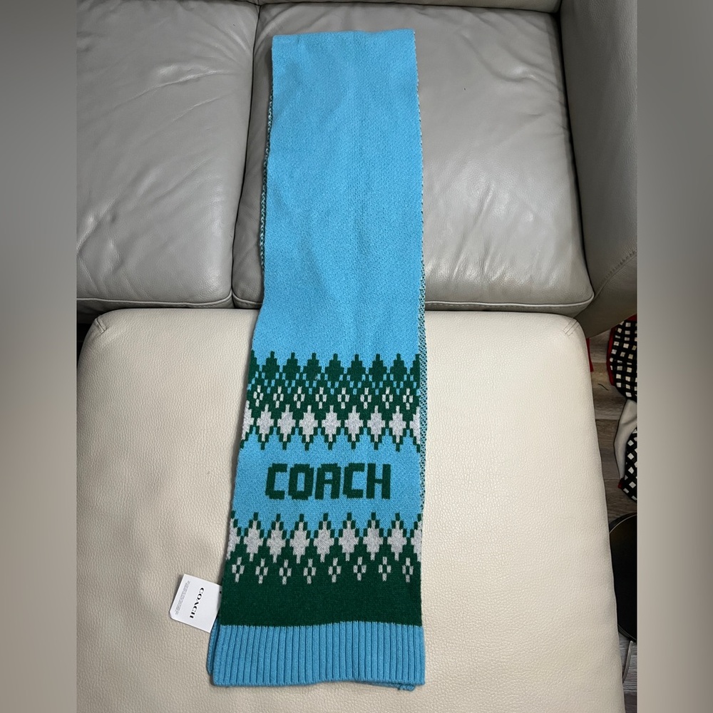 NWT - Coach Adult 100% Wool Classic Fair Isle Knit Scarf